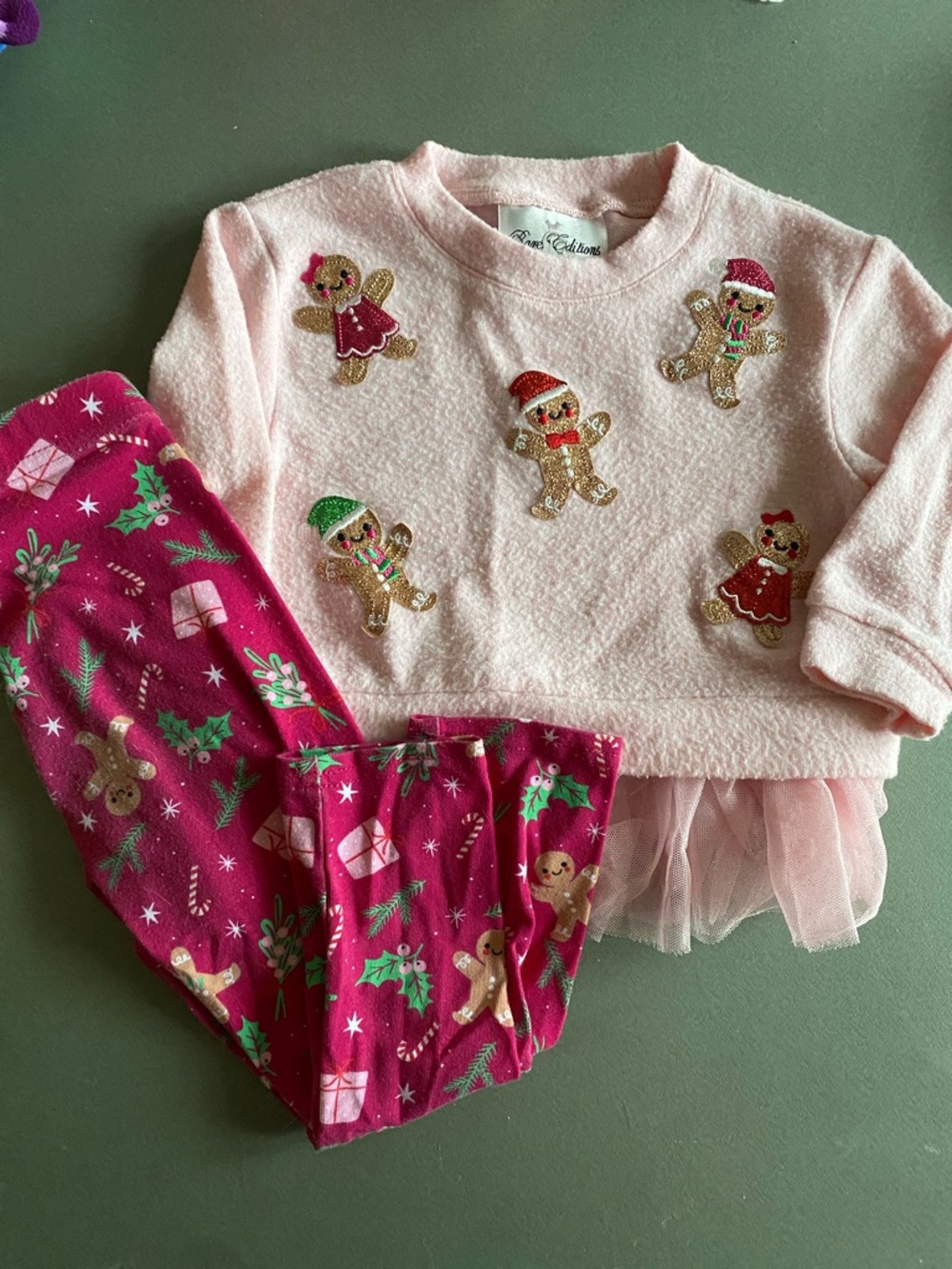 Rare Editions Pink Top and Fuchsia Holiday Leggings Kids Matching Set